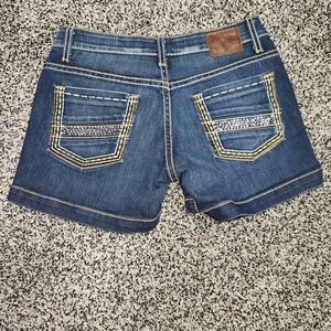 Bke Denim Payton Low Rise Y2k Shorts Sequins Darkwash Stretch 4" Inseam Women 25